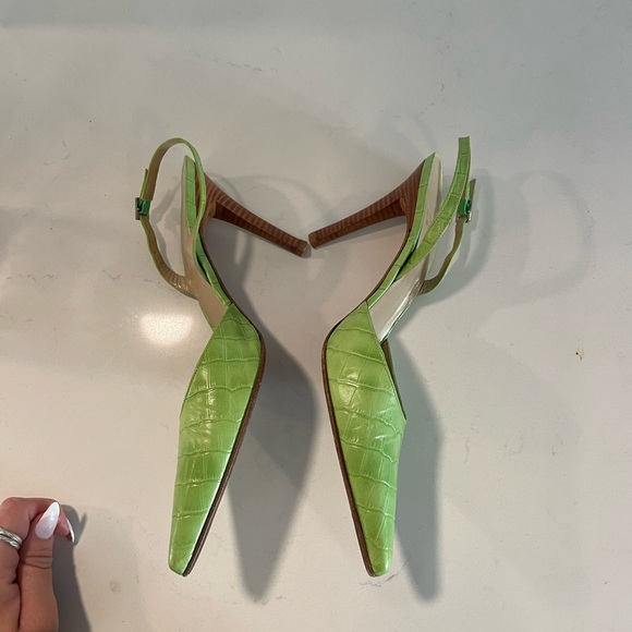 Stuart Weitzman vintage 90's lime green croc sling backs - Picture 6 of 9